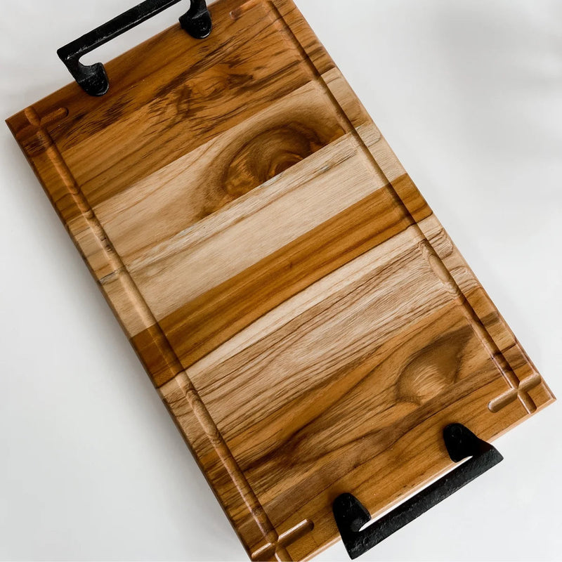 Teak Wood Tray with Iron Handles