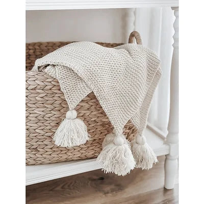 Knit Throw with Tassels